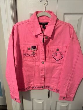 Pink Graphic Denim Jacket - BTS THEME